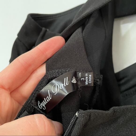 Crystal Doll Black Sleeveless Bodycon Dress Womens 3 LBD Baddie Party Cocktail - Picture 7 of 7